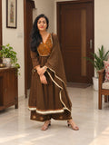 Rich Mocha Brown Flared Kurti Palazzo Set 017180