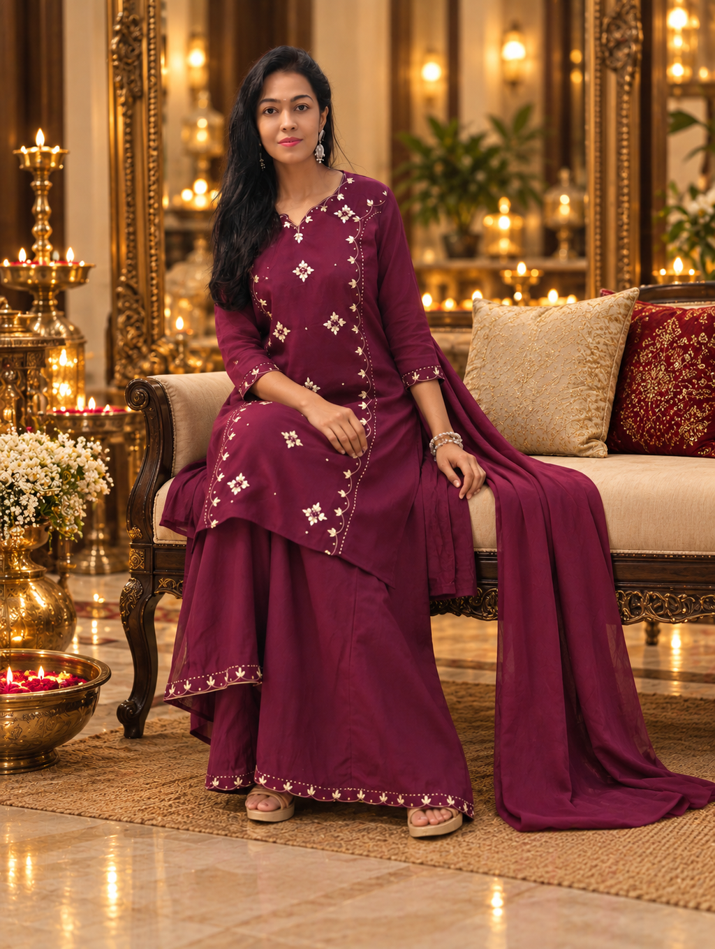 Pure Cotton Palazzo Suit Set with Dupatta – Elegant Kota Patti Work 017221