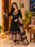 Elegant Emerald  Fully Flared Kurti Set with Kalamkari Print 017098