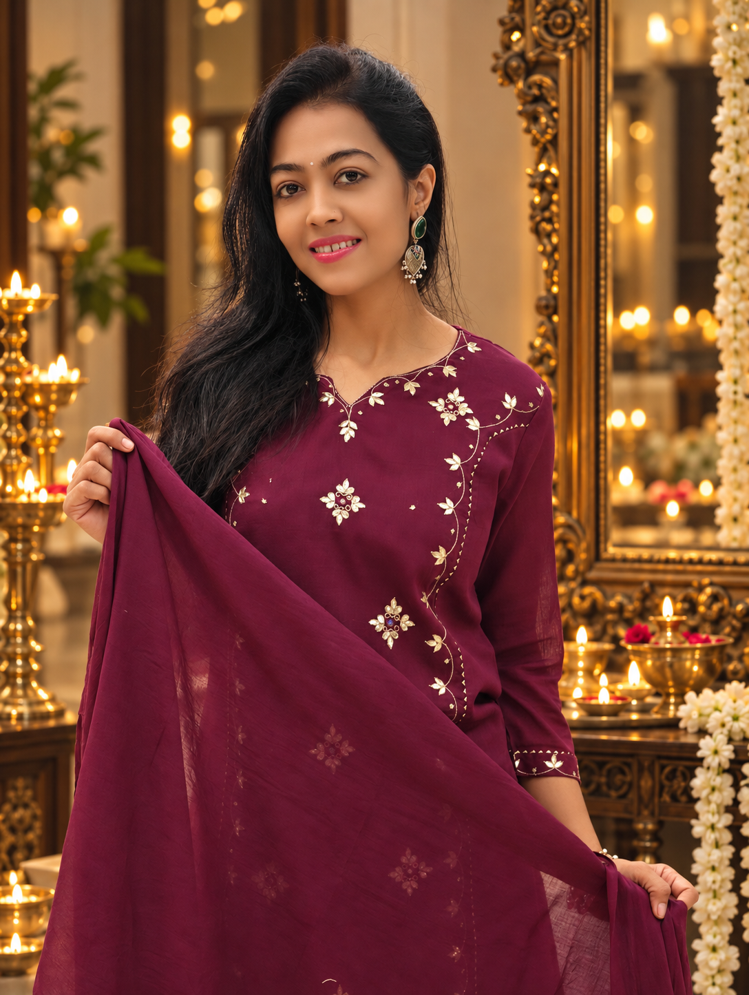 Pure Cotton Palazzo Suit Set with Dupatta – Elegant Kota Patti Work 017221