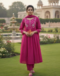 A-Line Pure Cotton  Kurti Pant Dupatta Set 014969