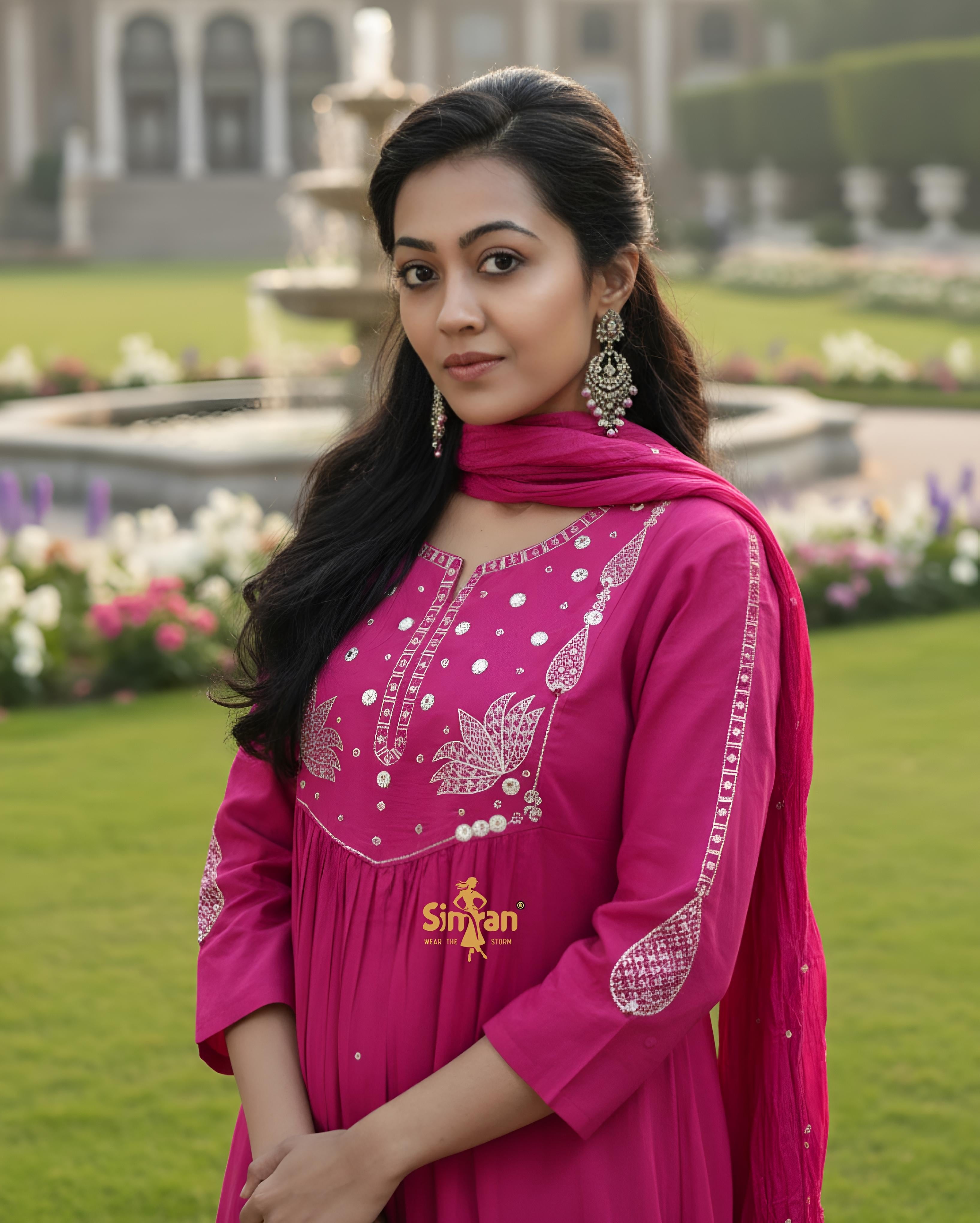 A-Line Pure Cotton  Kurti Pant Dupatta Set 014969