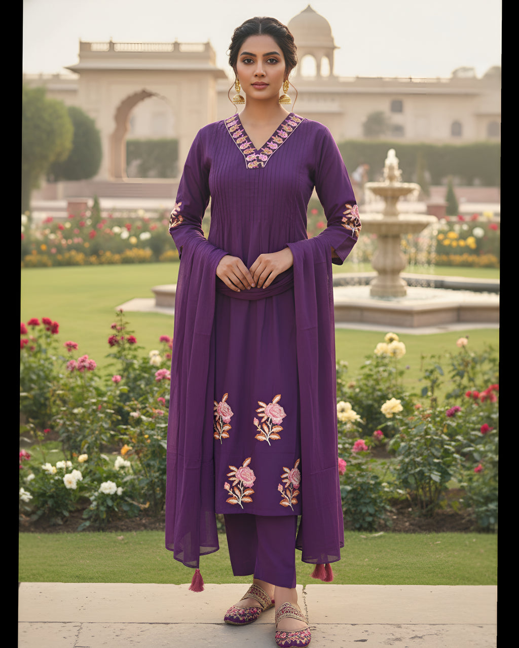 Pure Cotton Kurti Pant Dupatta Set 014960