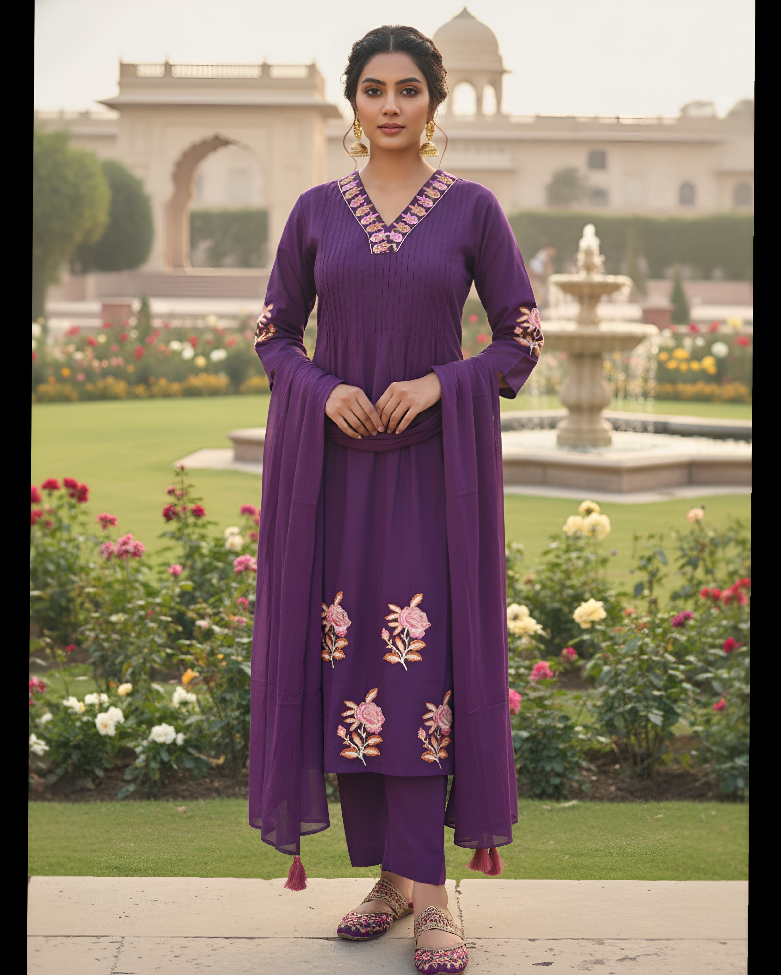 Pure Cotton Kurti Pant Dupatta Set 014960