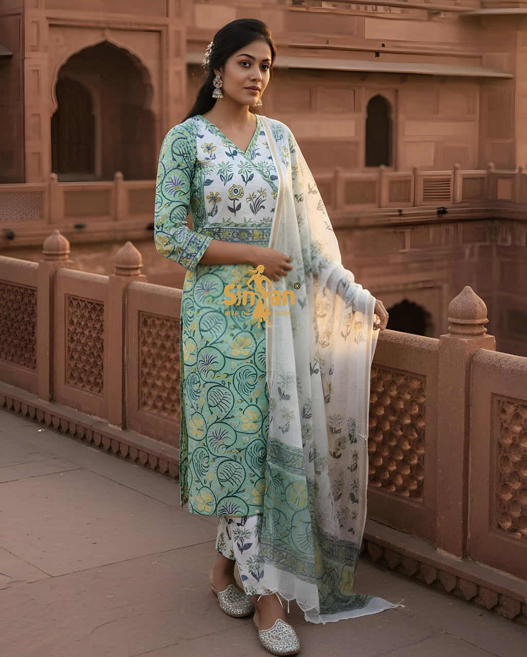 Pure Cotton Printed Kurti Pant Set with Doria Dupatta 014932