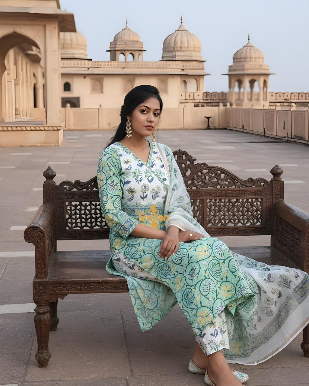 Pure Cotton Printed Kurti Pant Set with Doria Dupatta 014932