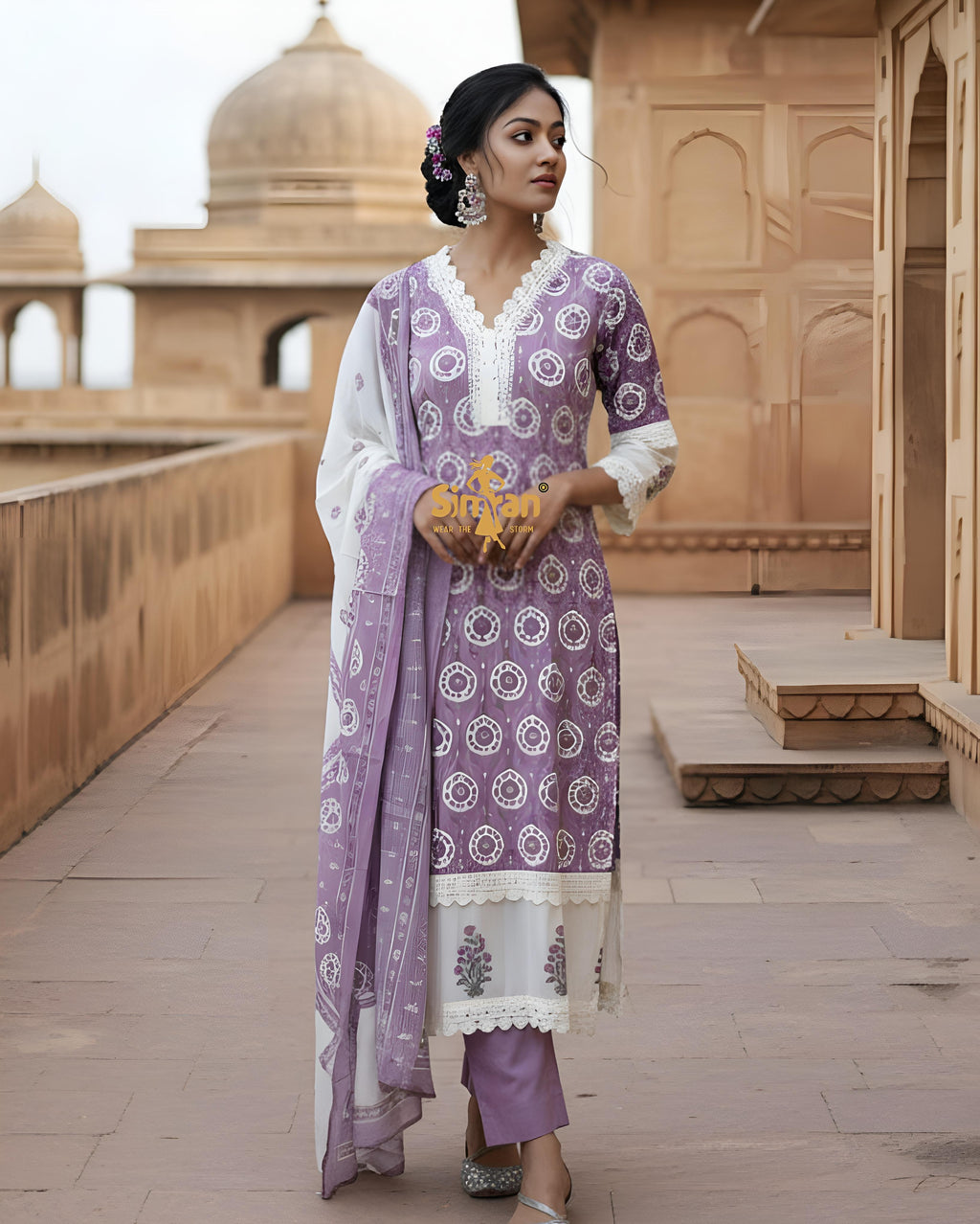 Pure Flared Cotton Kurti Pant Dupatta Set with Crosia Borders 014905