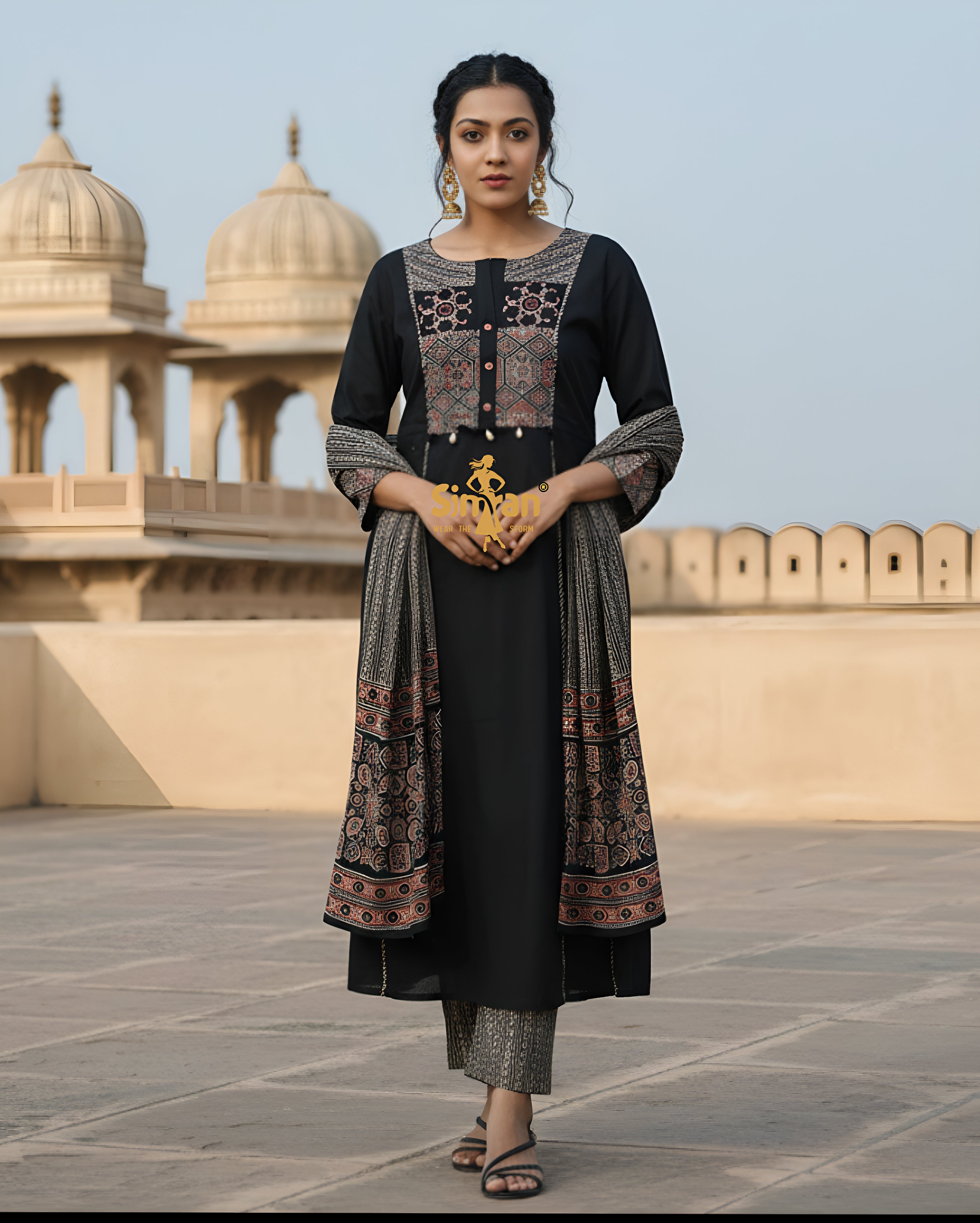 Pure Cotton Kurti Pant Set with Printed Dupatta 014928