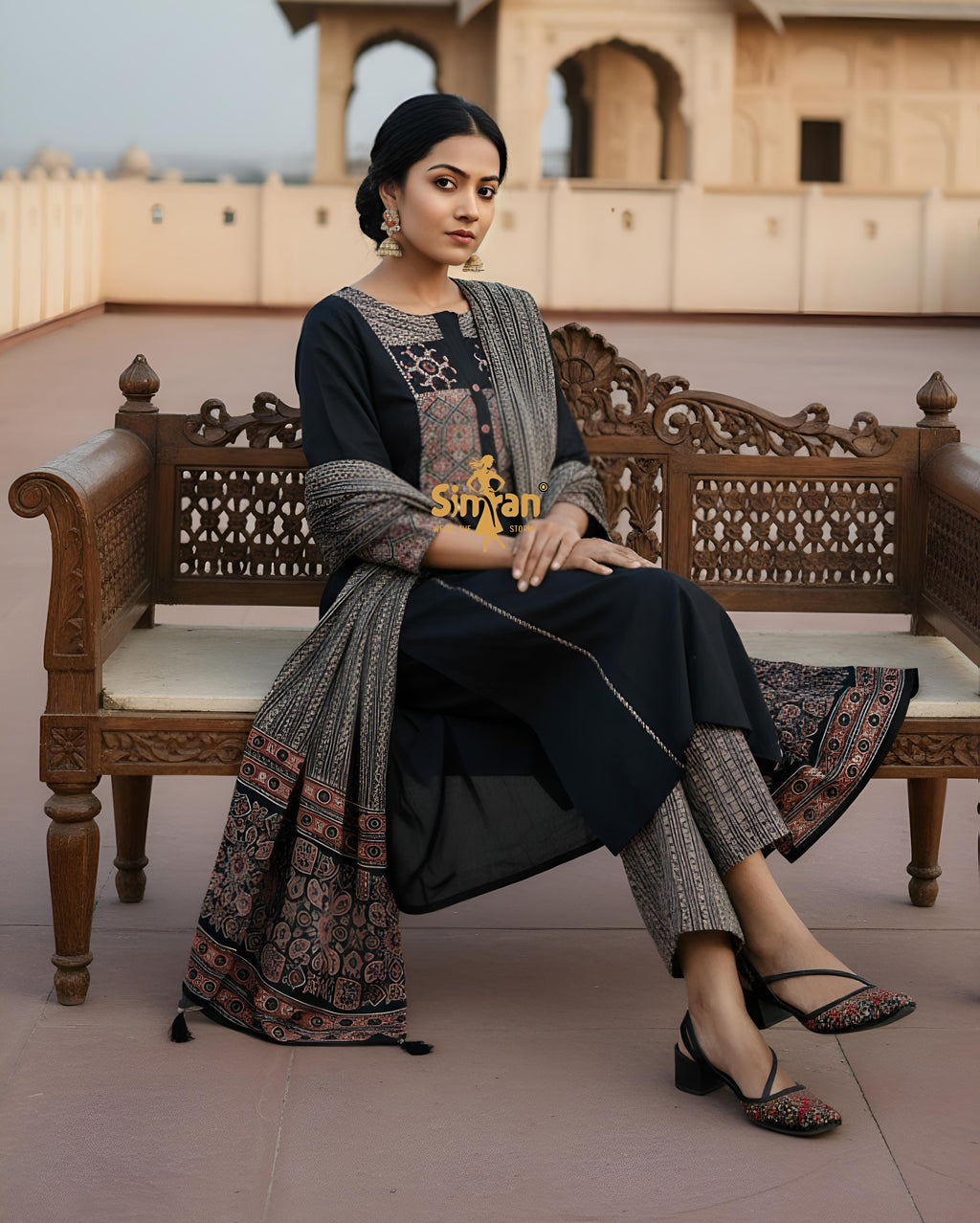 Pure Cotton Kurti Pant Set with Printed Dupatta 014928