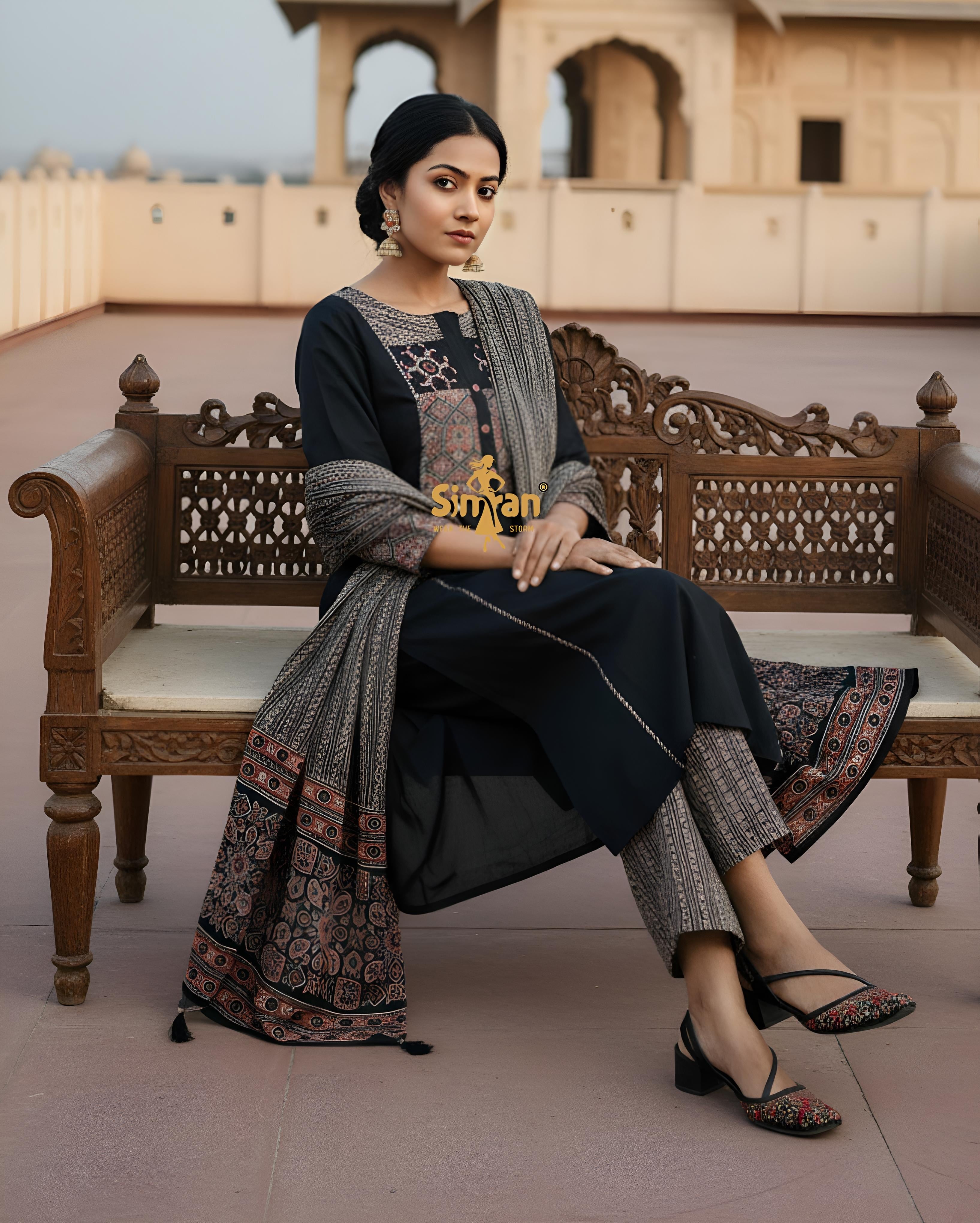 Pure Cotton Kurti Pant Set with Printed Dupatta 014928