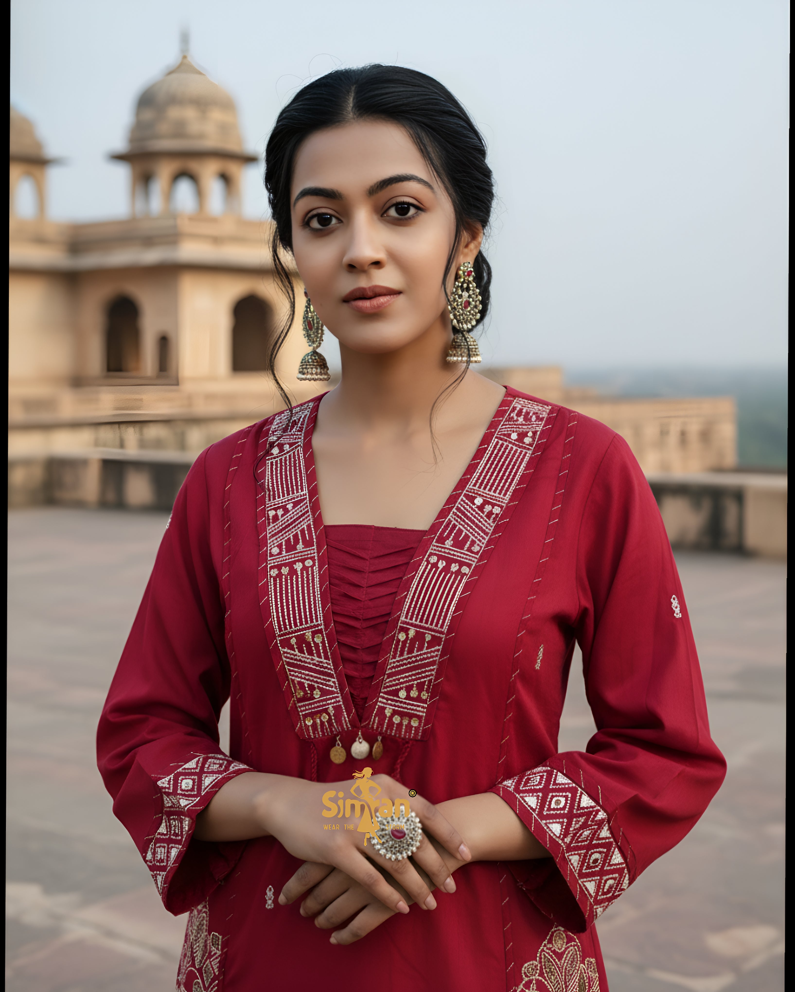 Pure A-Line Cotton Kurti Pant Dupatta Set with Side Pocket & Embroidery Borders 014956