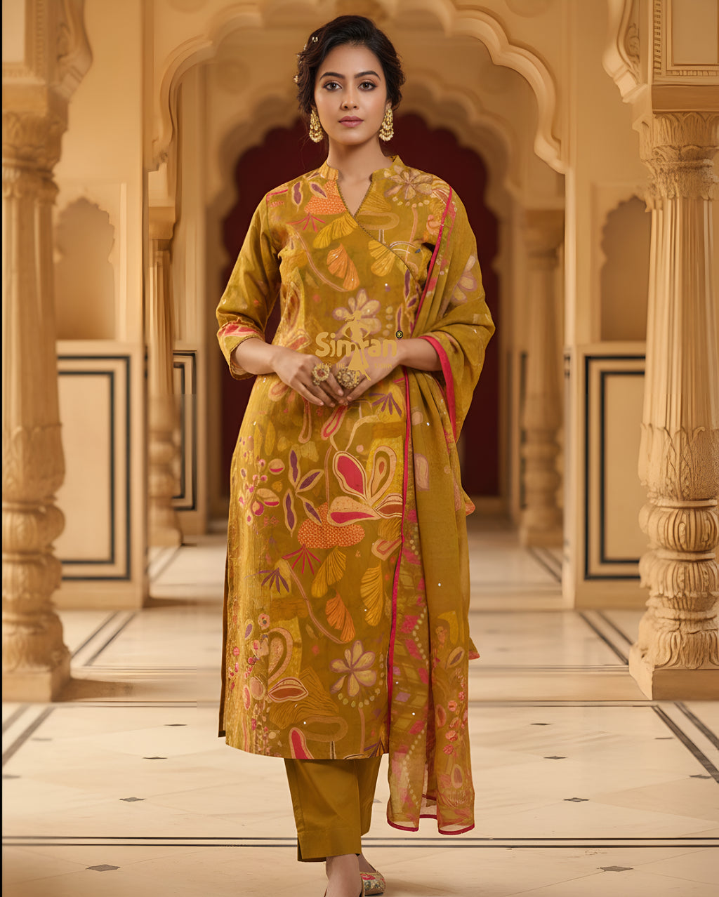 Pure Cotton Printed Kurti Pant Dupatta Set 014892