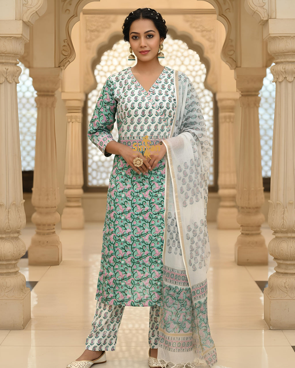 Pure Cotton Kurti Pant Set with Doria Dupatta 014933