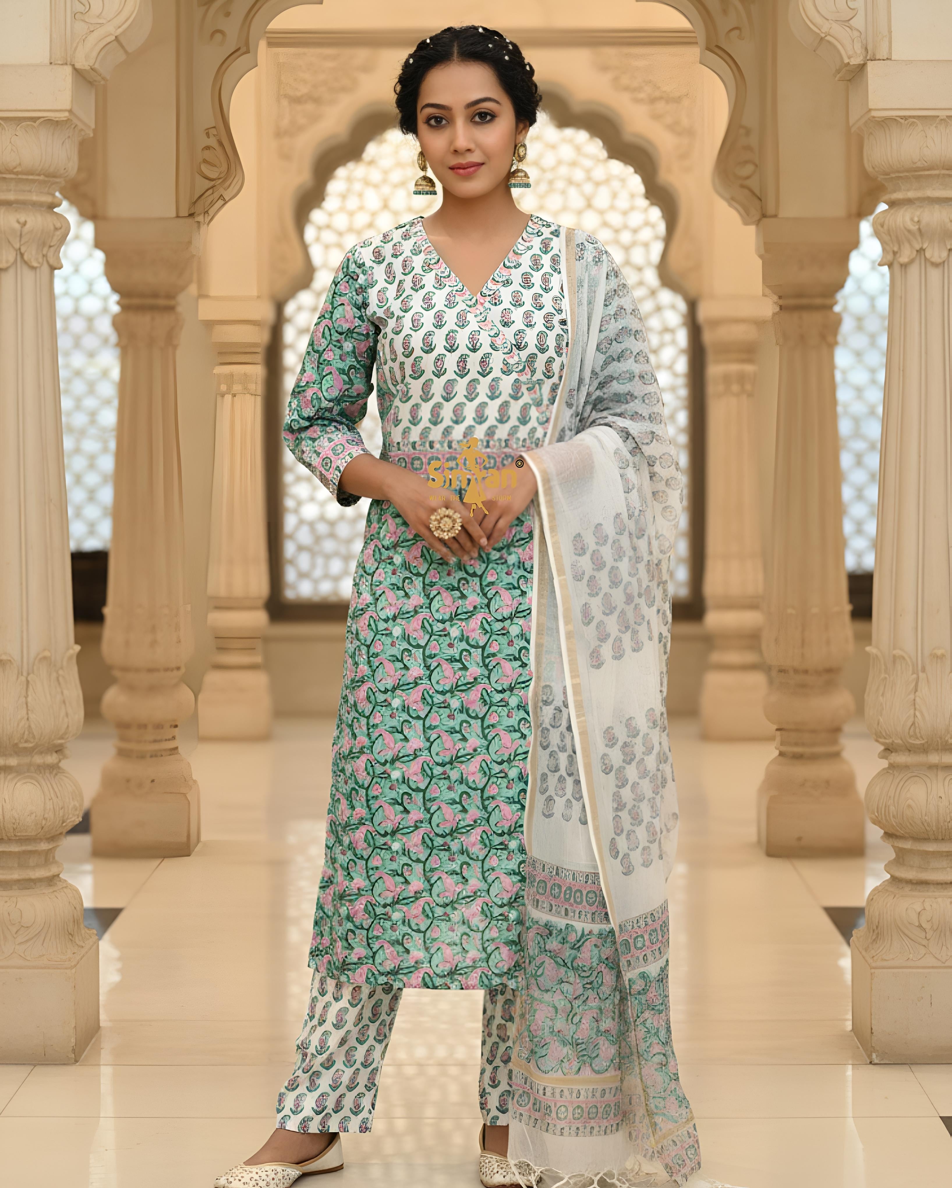 Pure Cotton Kurti Pant Set with Doria Dupatta 014933