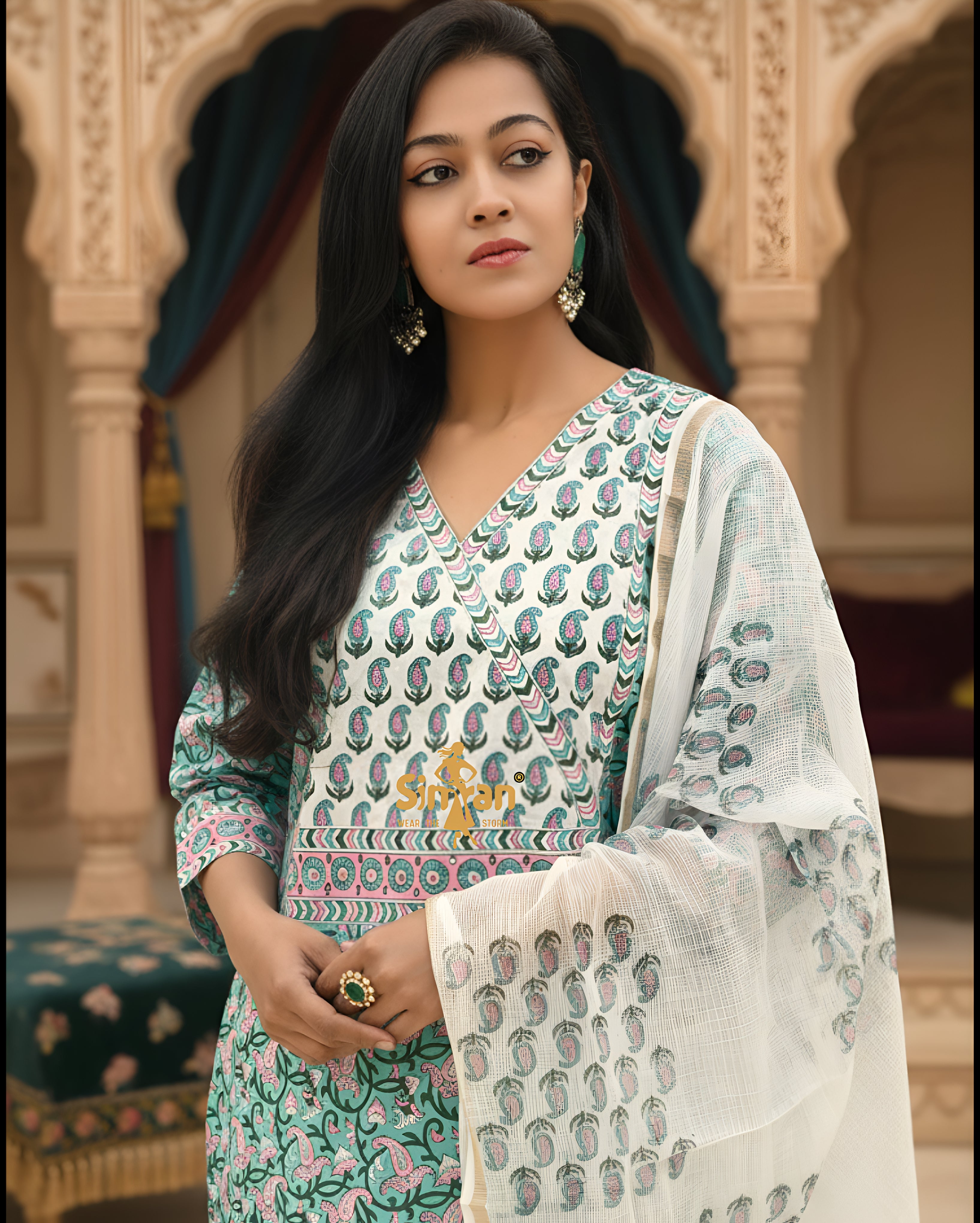 Pure Cotton Kurti Pant Set with Doria Dupatta 014933