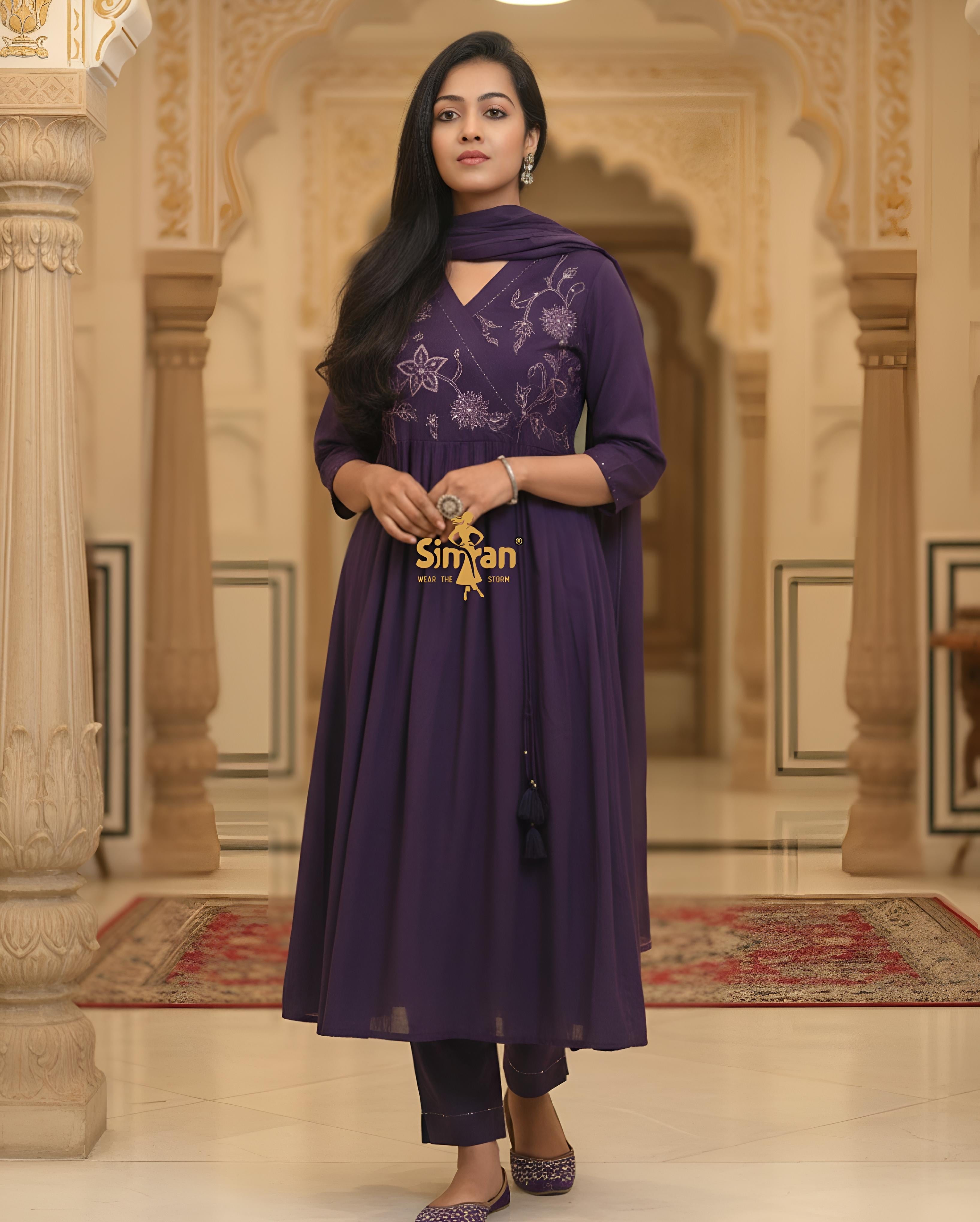 Pure Cotton Flared Kurti Pant Dupatta Set 014939