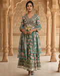 Flared Kurti Pant Dupatta Set with Gota Border 014926