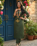 Pure Cotton Embroidered Kurti Pant Dupatta Set 015463