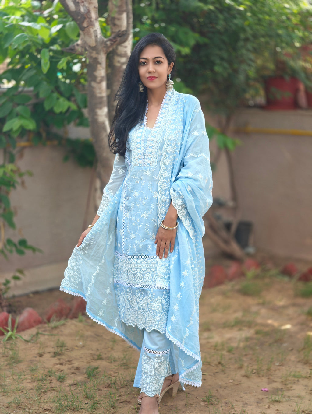 Pure Cotton Lucknowi Embroidery Suit Set 016309