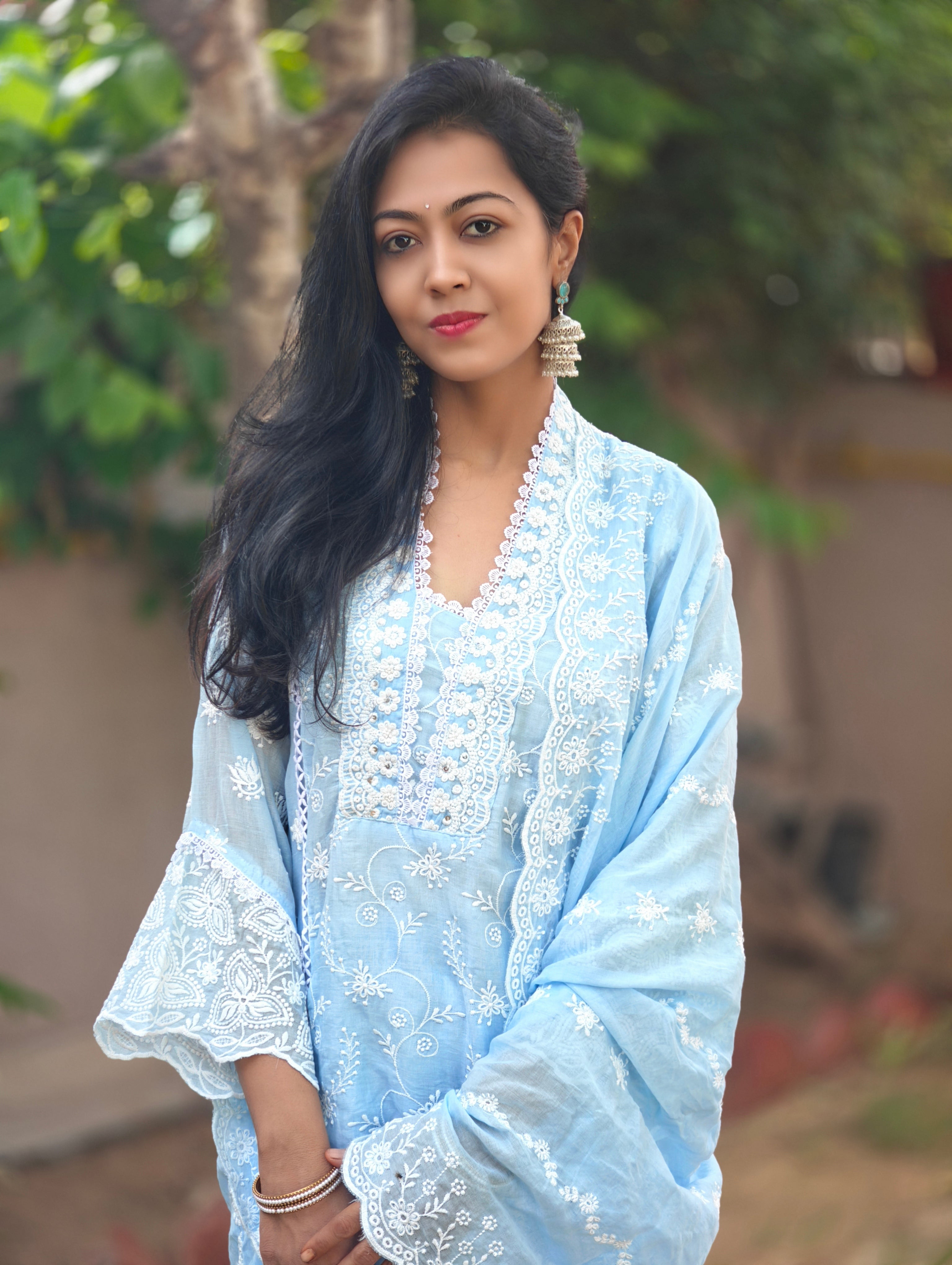 Pure Cotton Lucknowi Embroidery Suit Set 016309