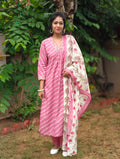 Pure Cotton A-Line Lehriya Kurti Pant & Dupatta Set 016321