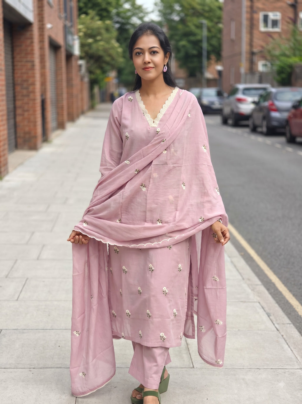 Mulmul Cotton Embroidered Dress Set 016529