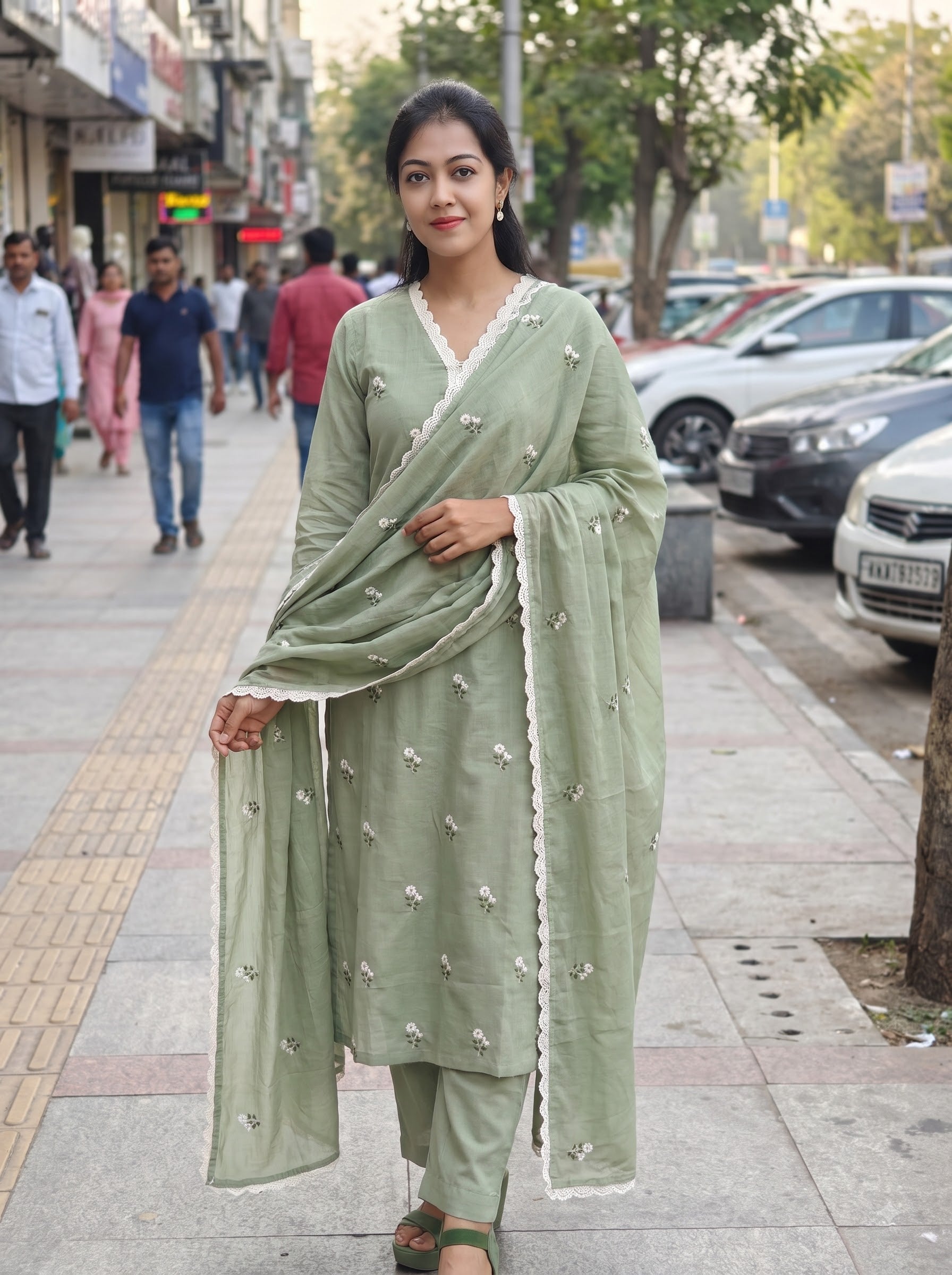 Mulmul Cotton Embroidered Dress Set 016530