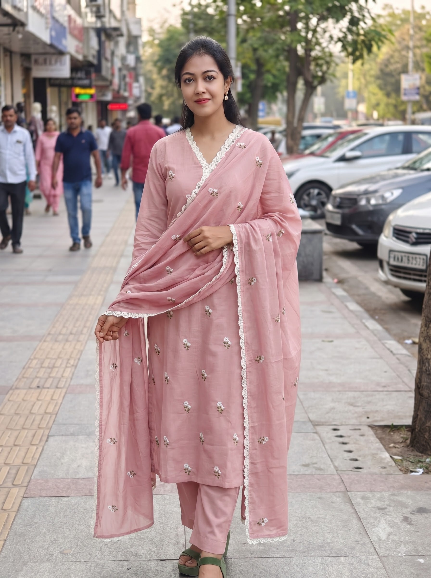 Mulmul Cotton Embroidered Dress Set 016528