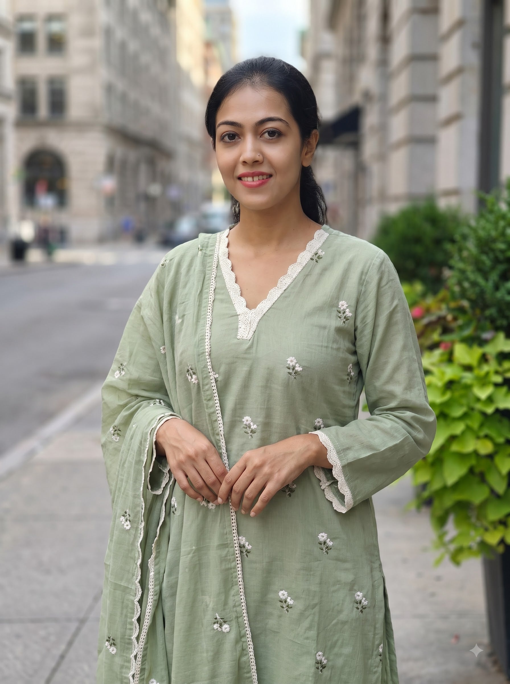 Mulmul Cotton Embroidered Dress Set 016530