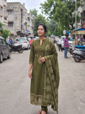 Pure Cotton Flared Kurti Pant Dupatta Set 016517