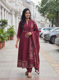 Pure Cotton Flared Kurti Pant Dupatta Set 016516