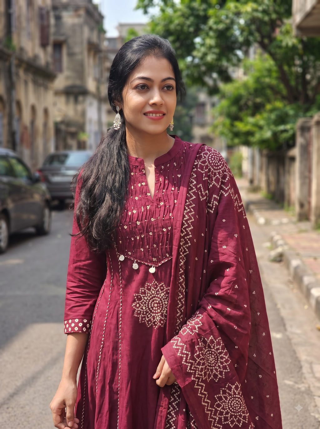 Pure Cotton Flared Kurti Pant Dupatta Set 016516