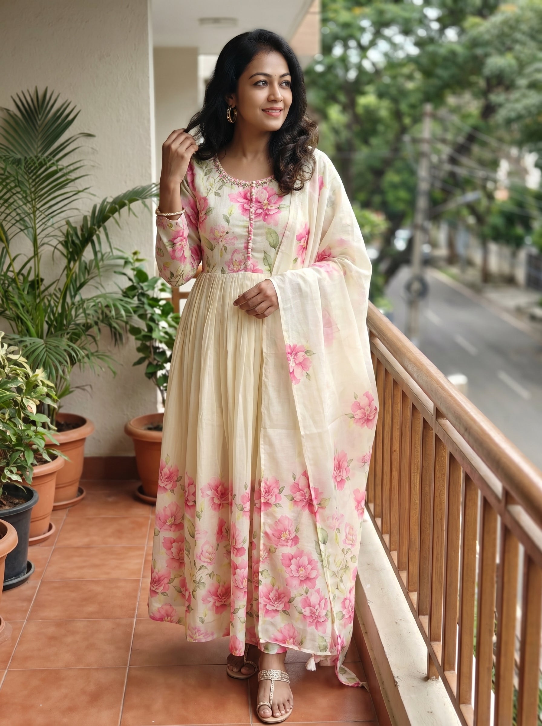 Premium Mulmul Cotton Flared Kurti Dupatta Set 016000