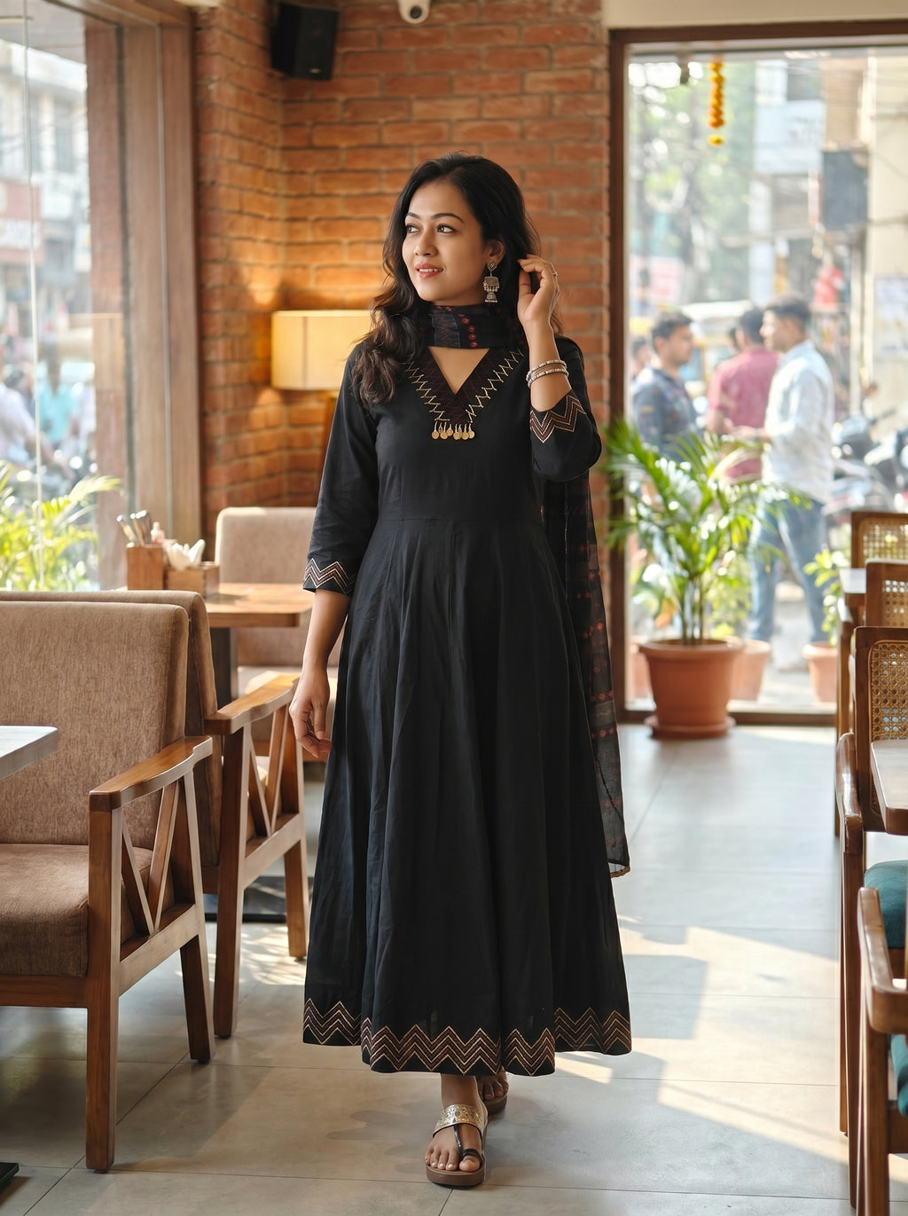 Premium Cotton Flared Kurti Pant Dupatta Set 015999