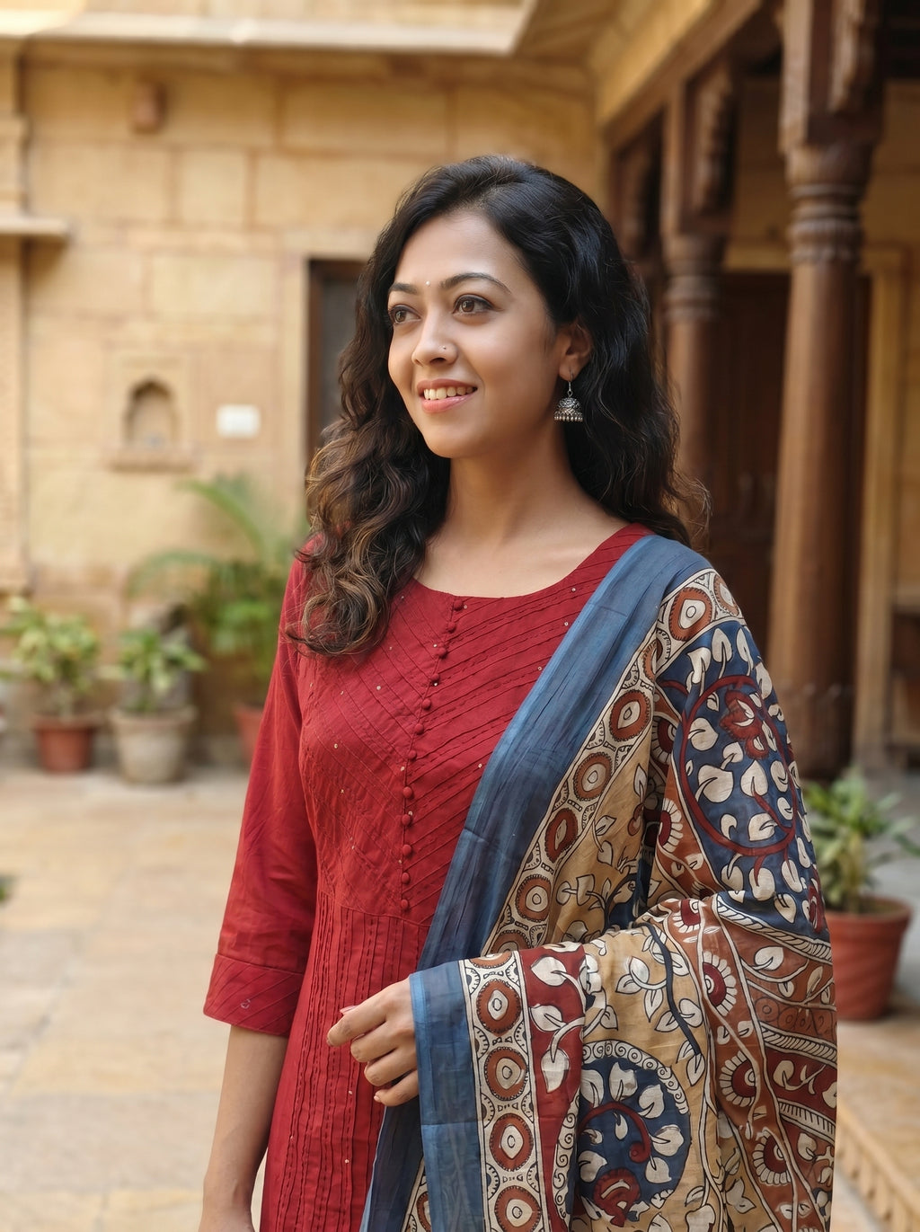 Straight Cotton Kurti Pant Dupatta Set 016001