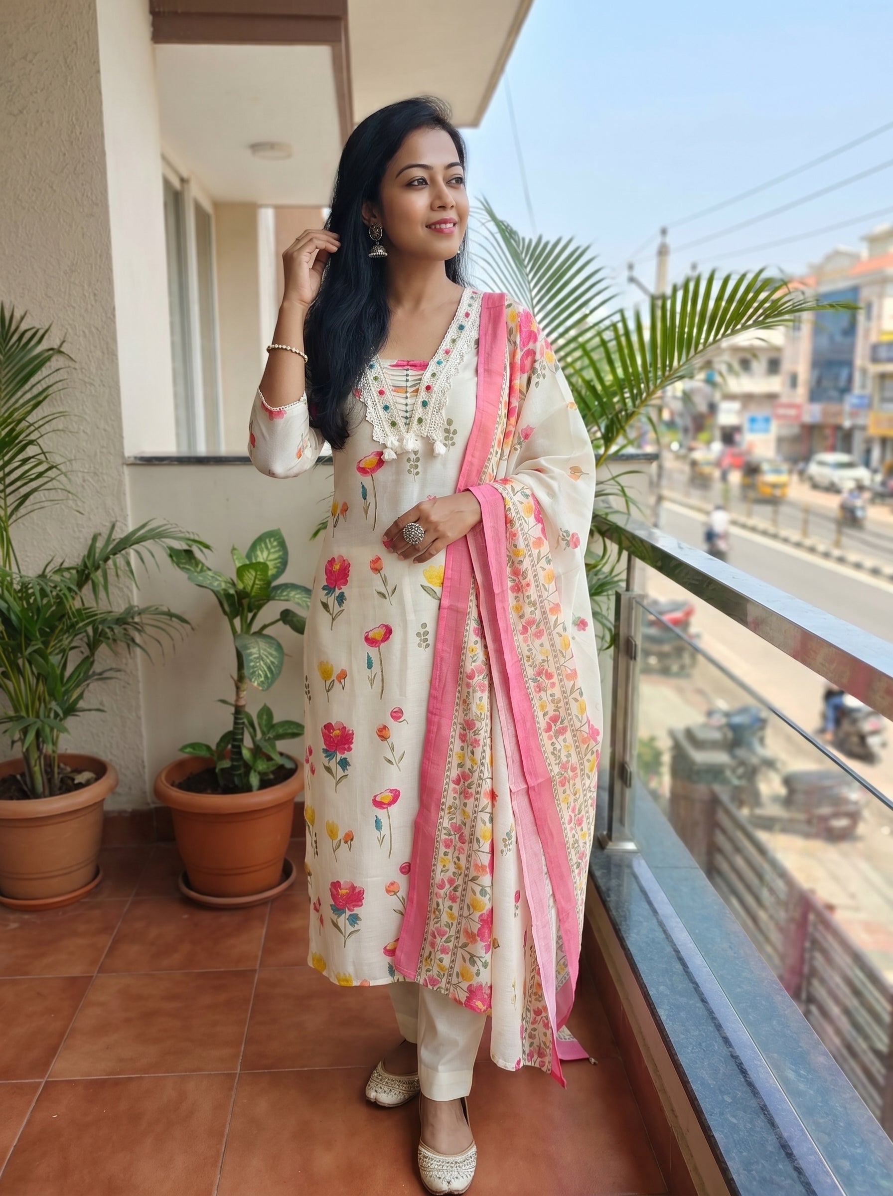 Modal Silk Kurti Pant Dupatta Set 016007