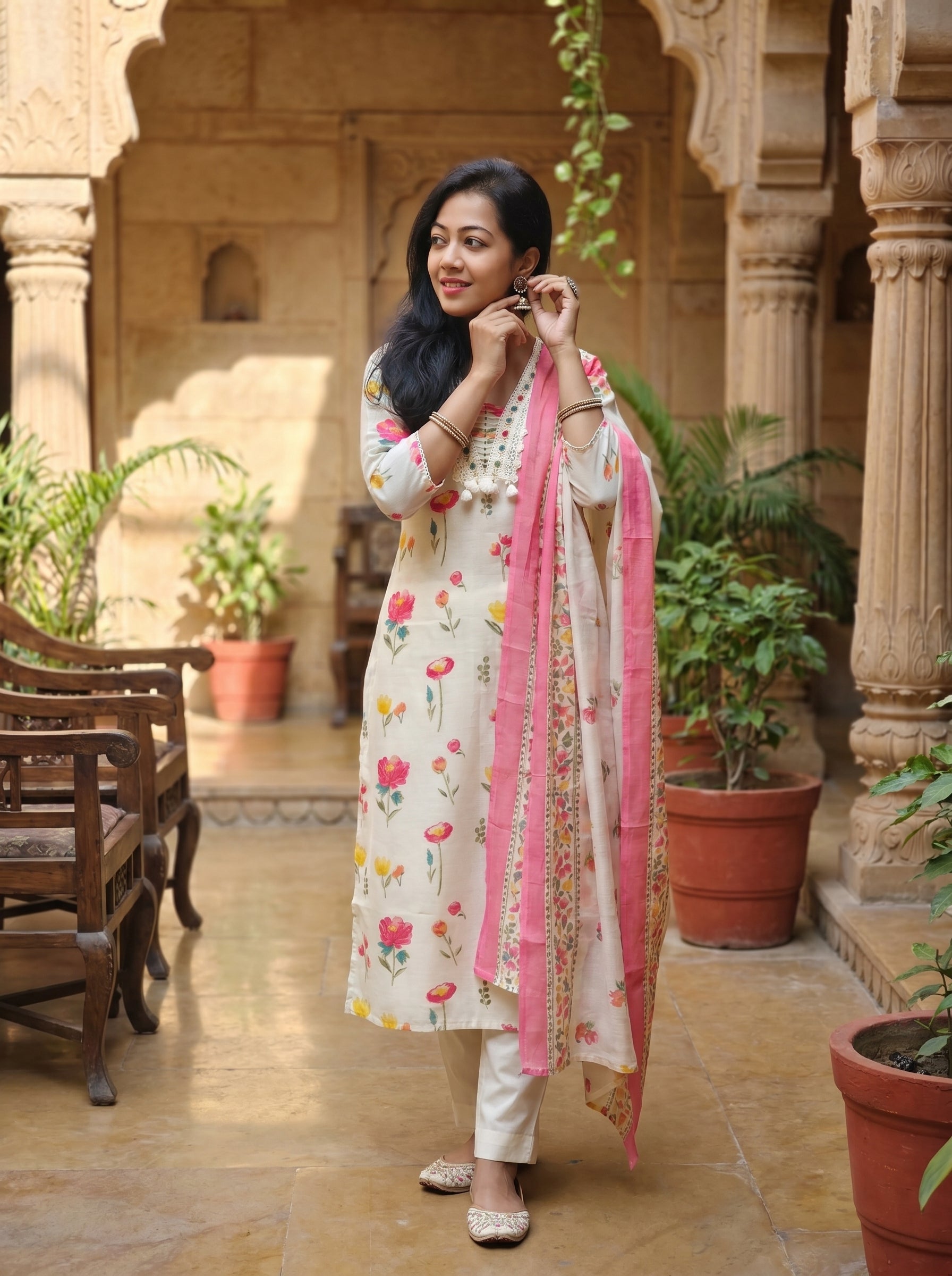 Modal Silk Kurti Pant Dupatta Set 016007