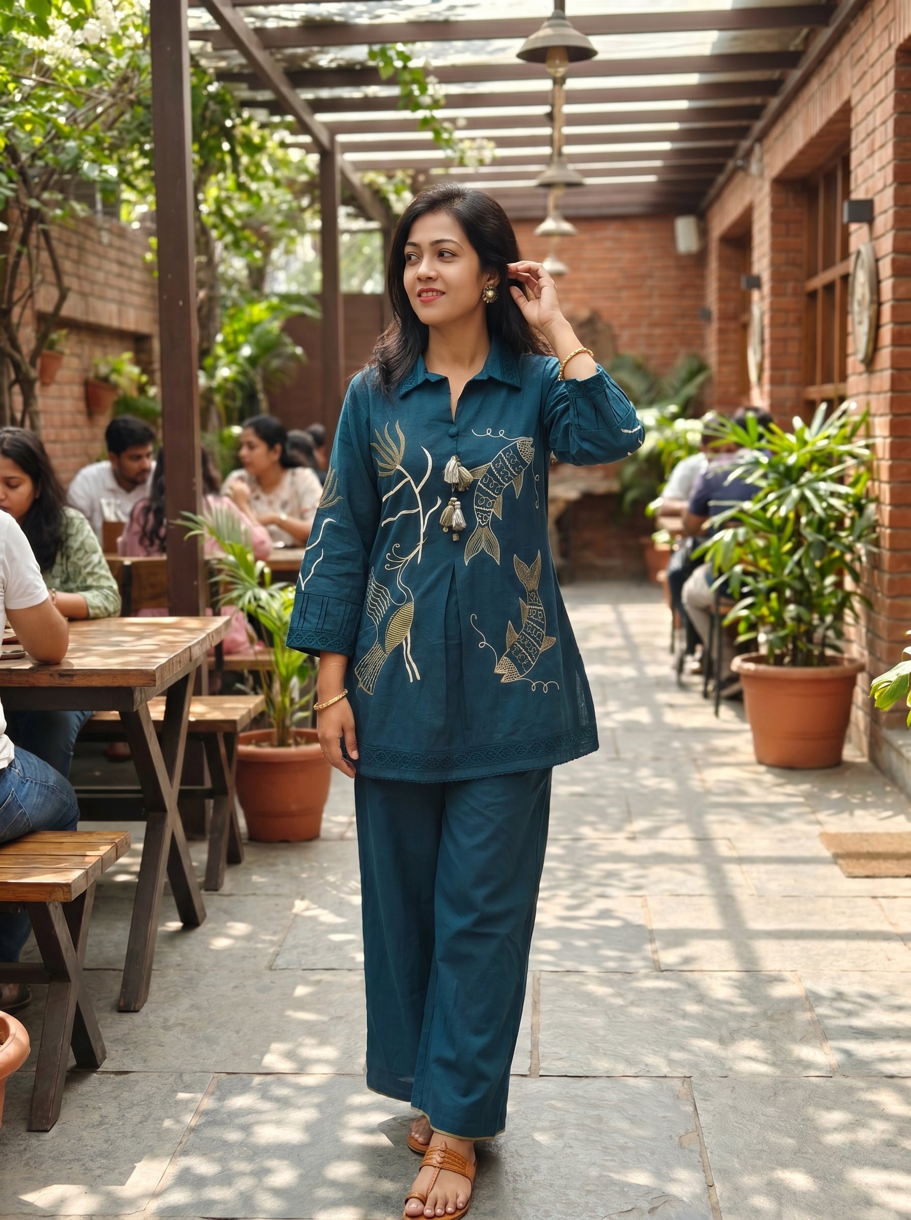 Linen Cotton Embroidered Co-ord Set 016046