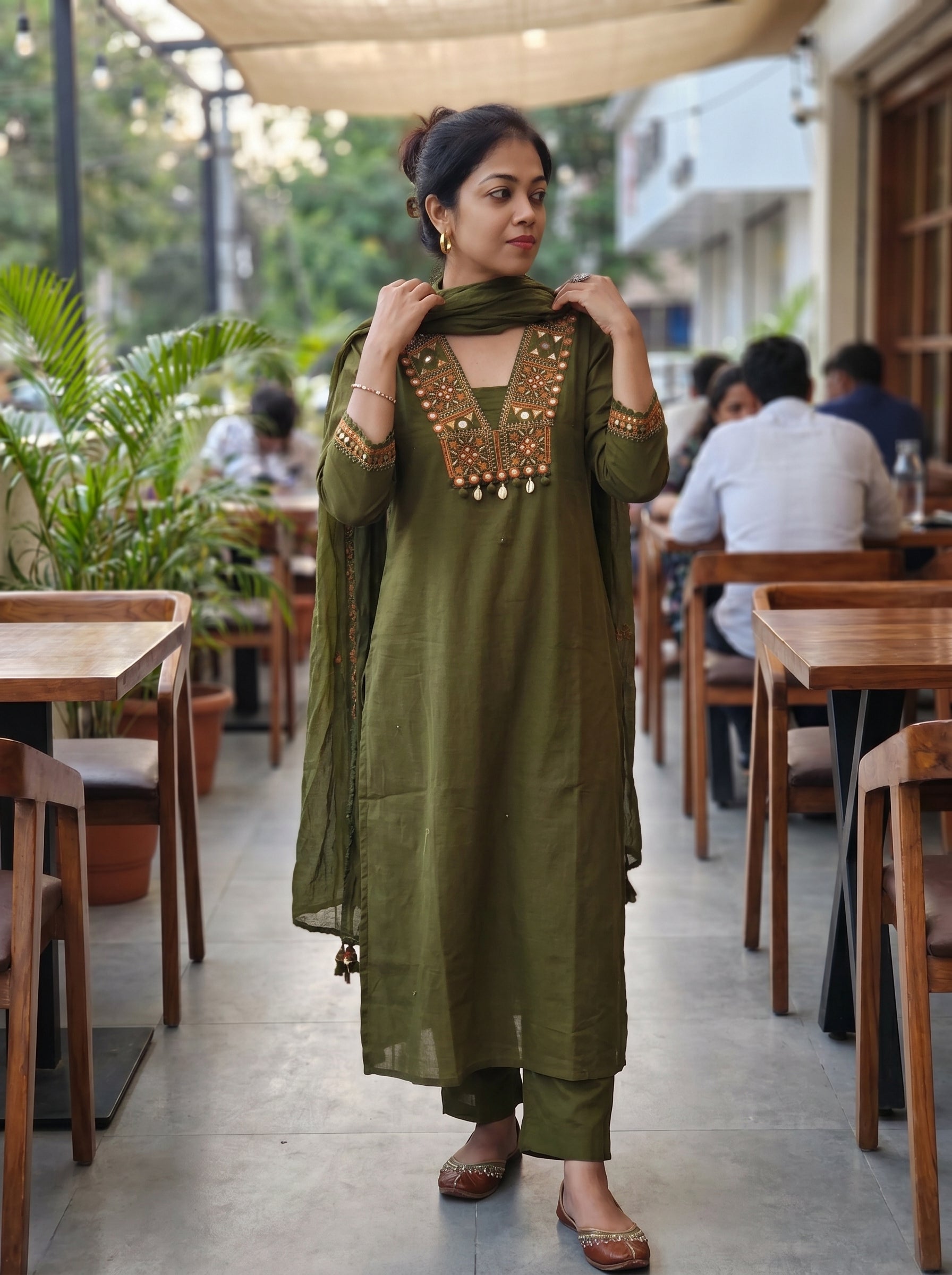 Premium Cotton Embroidered Kurti Pant Dupatta Set 016033