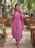 Linen Cotton Embroidered Kurti Pant Dupatta Set 015864