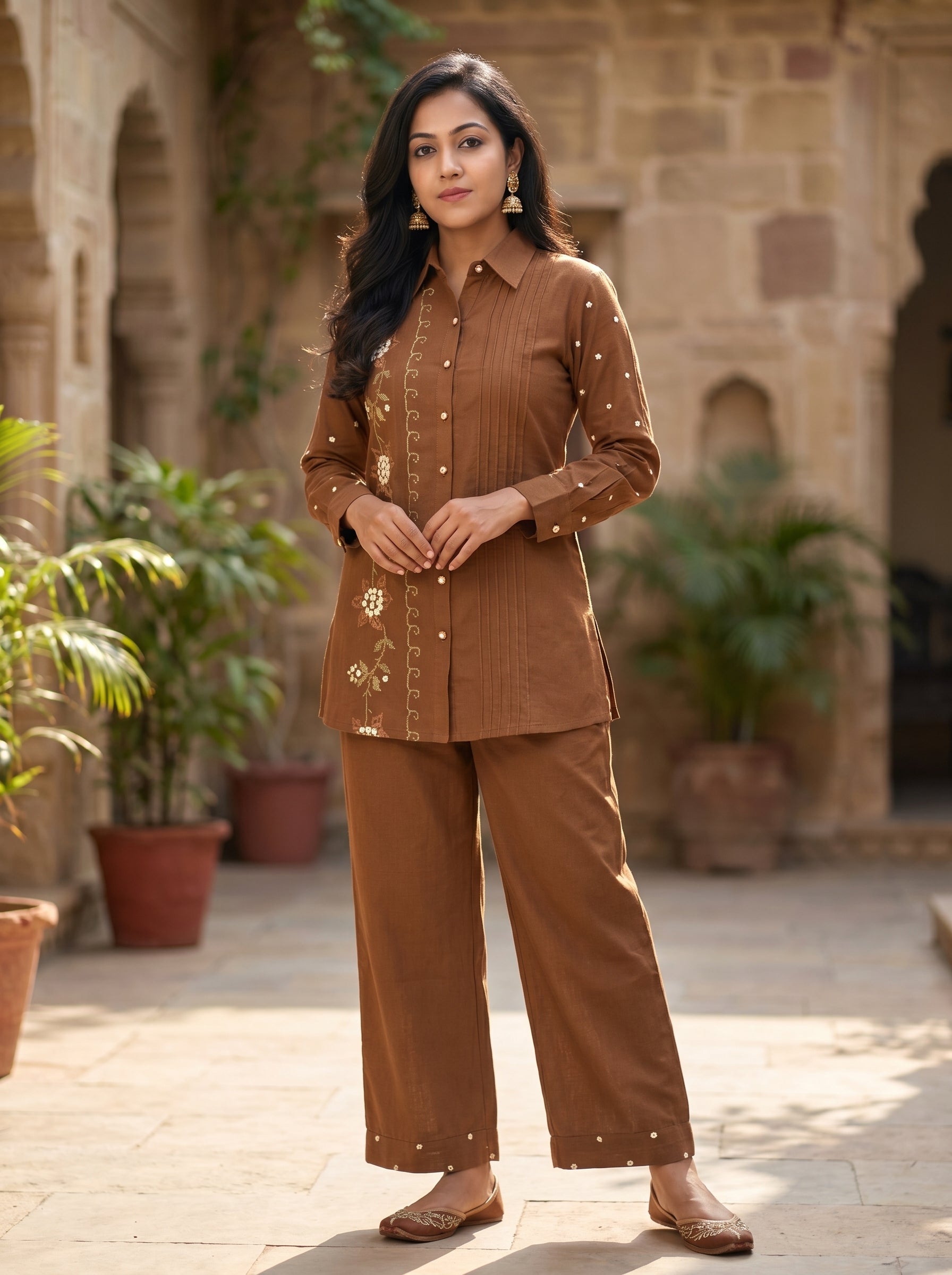 Premium Linen Cotton Embroidered Co-ord Set 016008
