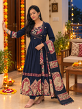 Elegant Emerald  Fully Flared Kurti Set with Kalamkari Print 017102