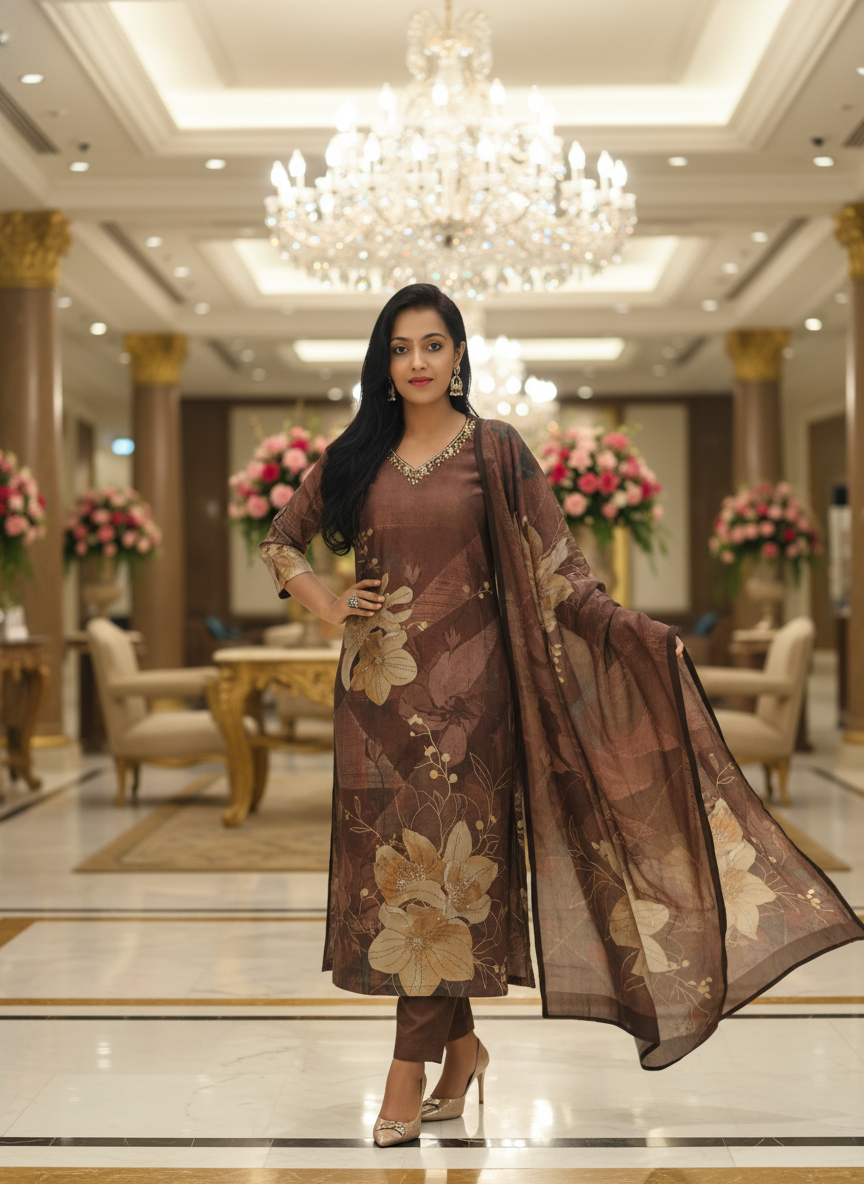 Modal Silk Kurti Pant Dupatta Set014765