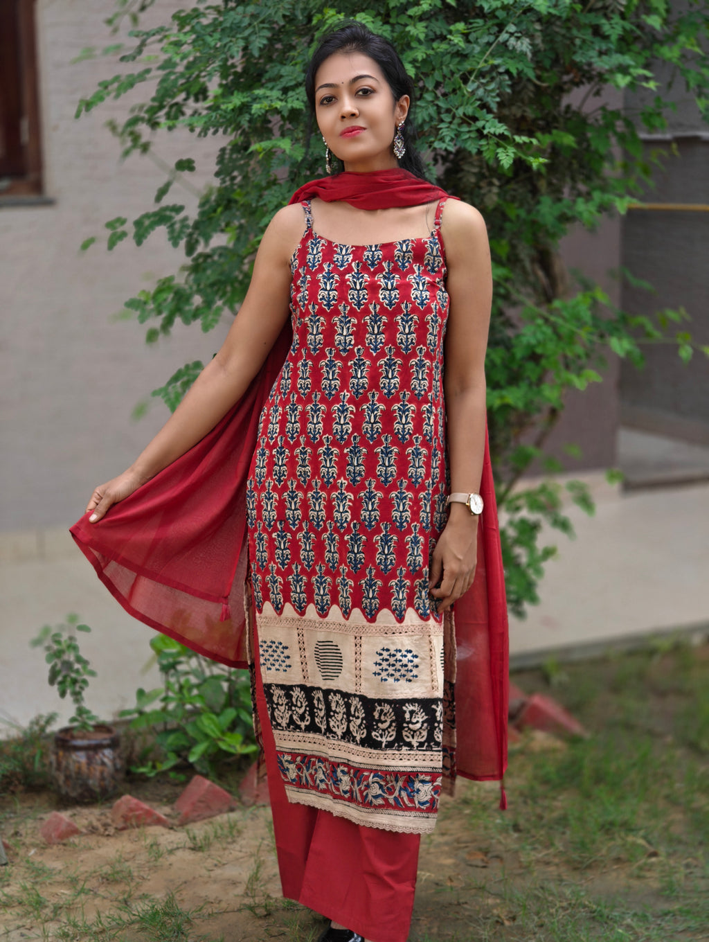 Strappy Bagru Print Suit Set 016363