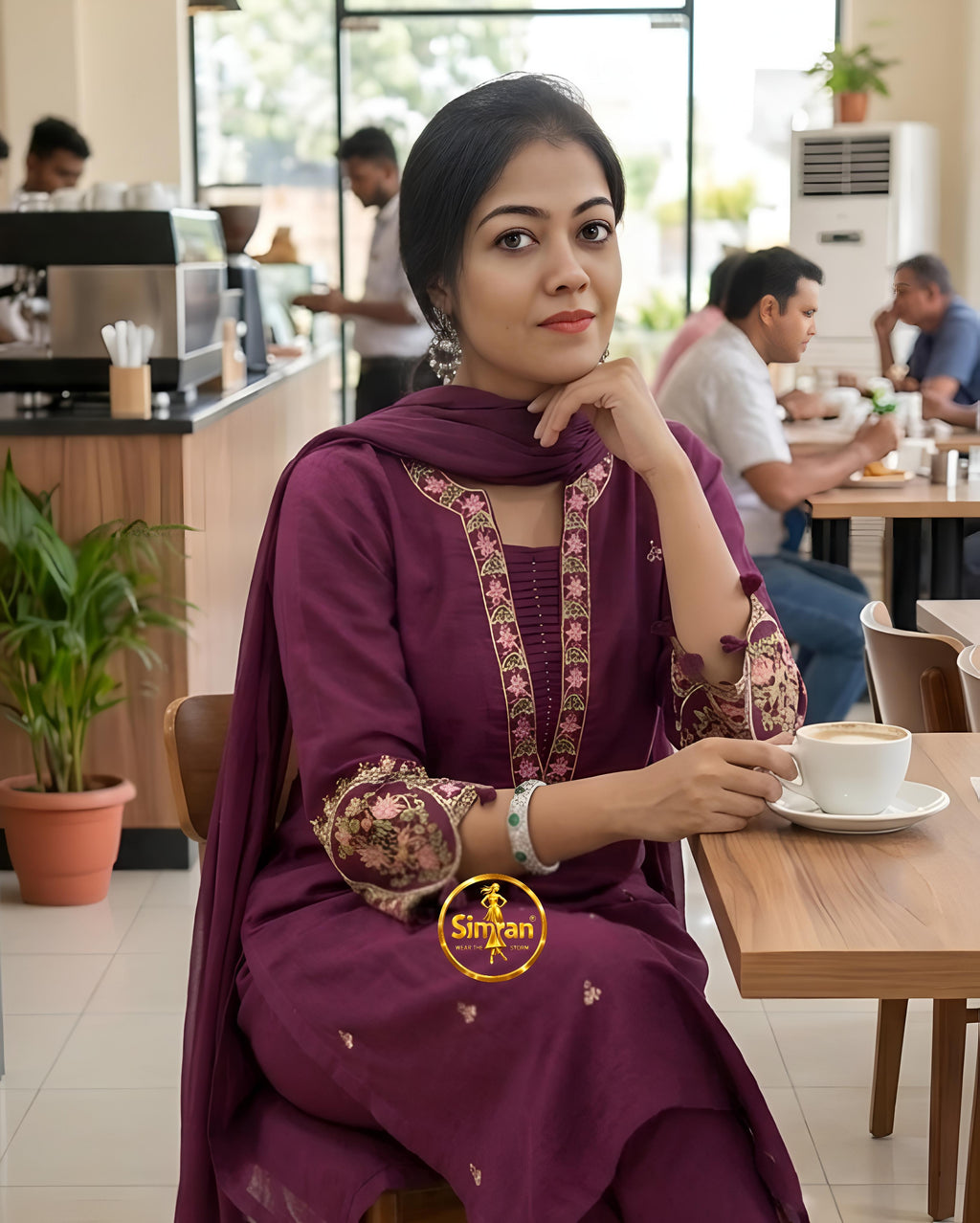 Linen Cotton Embroidered Kurti Set with Farshi Salwar & Dupatta 016479