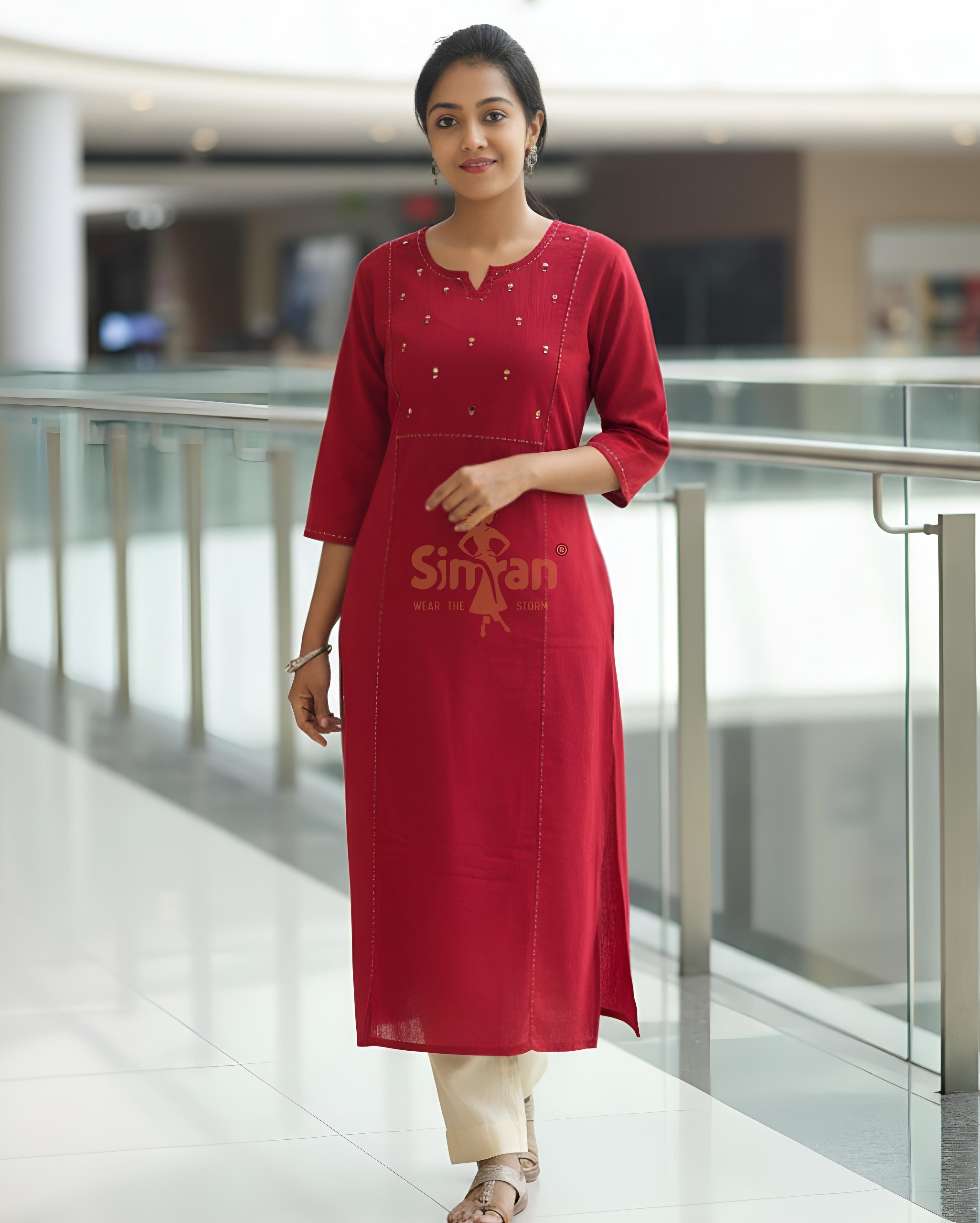 Linen Cotton Straight Kurti 014767