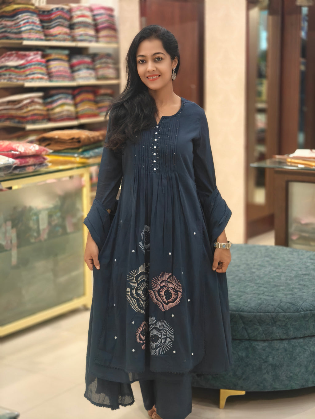 Pure Cotton Flared Kurti • Bottom • Dupatta Set 016991
