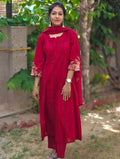 Pure Cotton A-Line Kurti Pant Dupatta Set with Potli Work & Crosia Insertion 016364