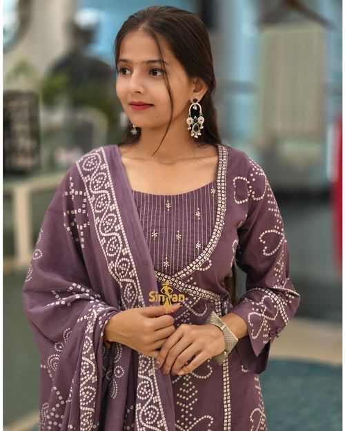 A-Line Pure Cotton  Kurti Pant Dupatta Set 014415