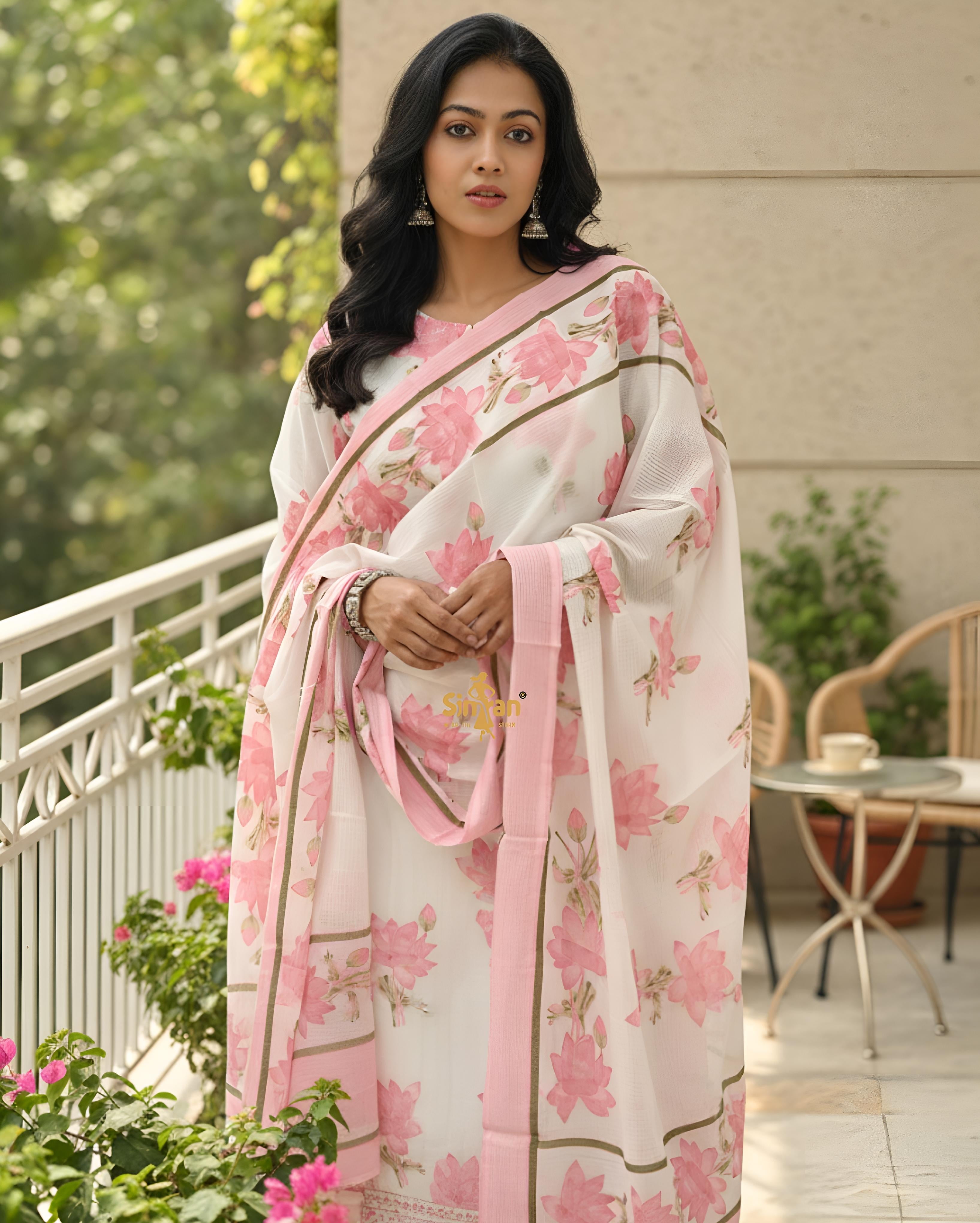 Elegant Mulmul Cotton Kurti Pant Doria Dupatta Set 015408